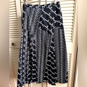 JM Petite Collection long black lined skirt w/white embroidery